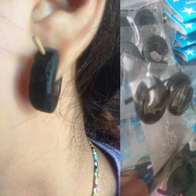 ANTING KAYU(2 PCS)/ ANTING TUSUK HITAM /ANTING KOREA/ANTING HANDMADE PRIA WANITA