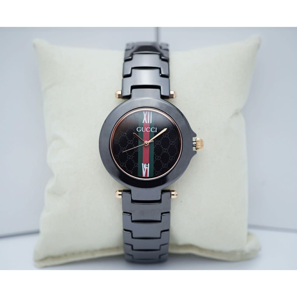 Jam Tangan Wanita Gucci Keramik kecil Tanggal Tali Keramik