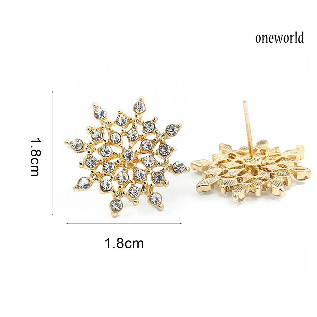 OW@ 1 Pair Women Fashion Elegant Snowflake Rhinestone Earrings Ear Studs Jewelry Gift for Daily Wear