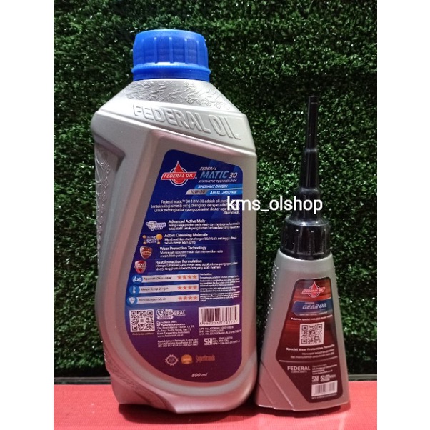 Paket Oli Federal Matic 30 Ecomaxx 10W-30 800 ml dan Oli Gardan Gear Federal 120 ml Original