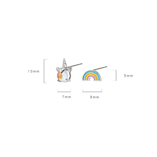 LRC Anting Tusuk Fashion Silver Copper Plated Real Gold Rainbow Aurora Unicorn Asymmetric Stud