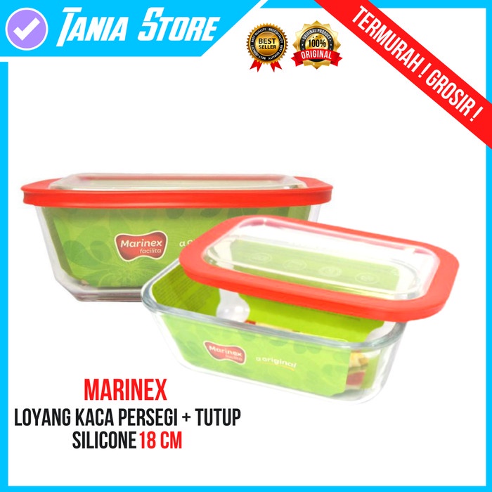 Loyang Kaca - Loyang Kaca Pyrex Tahan Panas Persegi Marinex 18 Cm + Tutup Silikon