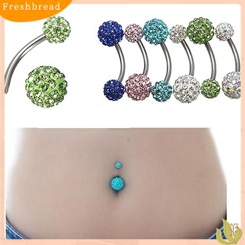 【Fresh】❀14G Surgical Stainless Steel Rhinestone Ball Navel Belly Bar Ring Body Piercing