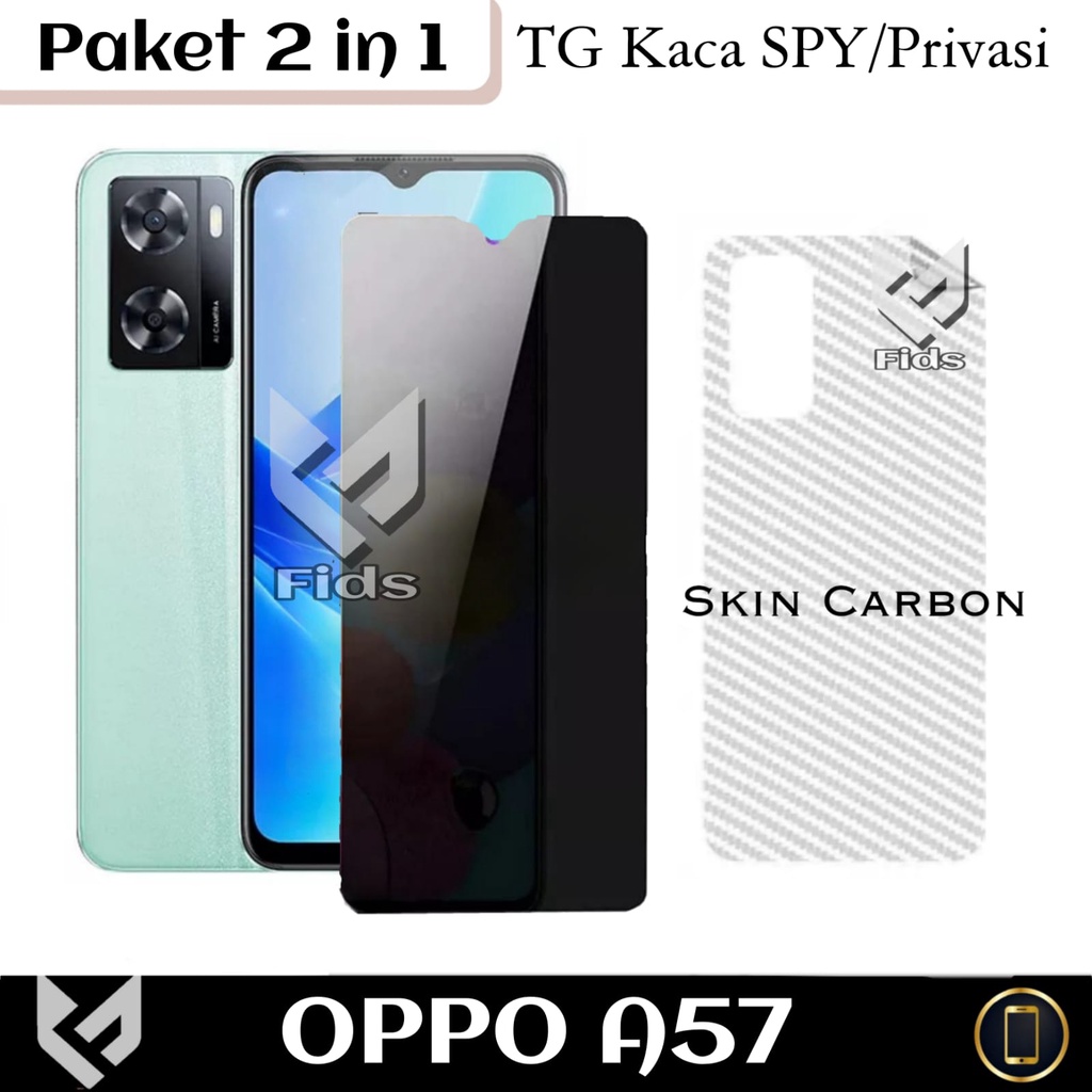 (PROMO PAKET 2IN1) OPPO A57 4G Anti Gores Layar Free Skin Carbon Pleindung Body Belakang Handphone