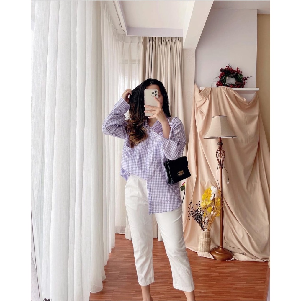 BEFAST - ZEC OOTD Wanita Kemeja JIA / Kemeja Oversize Pastel / Kemeja Lengan Panjang / Kemeja Motif