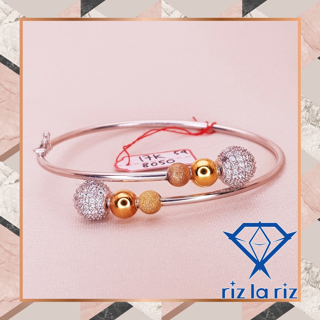 RLRGold Gelang Kaku Emas Model Tinju Candy Variasi Mata 3 Warna EMAS ASLI KADAR 750 GK750805054 8B