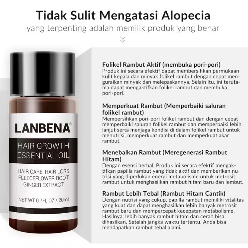 LANBENA HAIR GROWTH CARE ESSENTIAL OIL PENUMBUH RAMBUT SECARA CEPAT-20ml