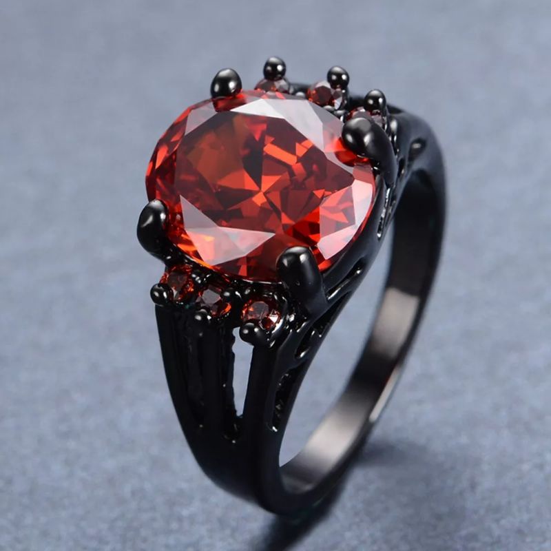 Cincin Batu Ruby Merah Garnet Wanita Pria Ring Gold Filled 14 KT Black Gun Platted