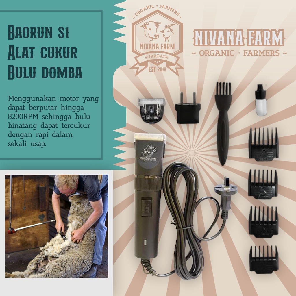 Baorun S1 Alat Cukur Rambut Domba Medium lengkap 1 box + mata pisau