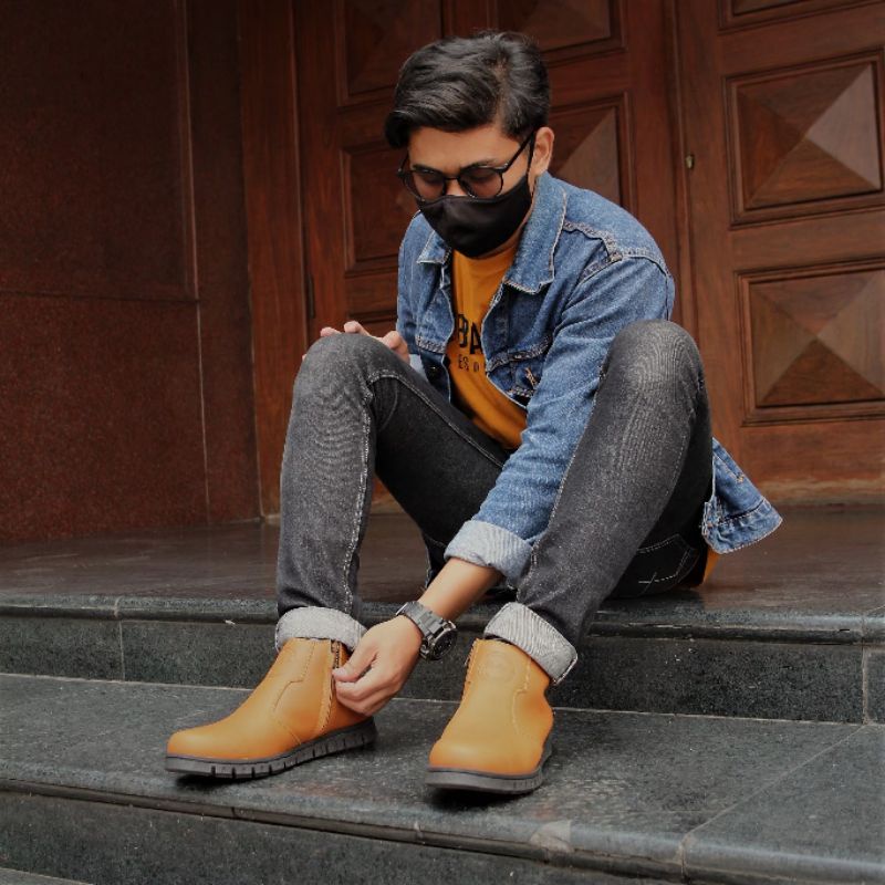 Sepatu Boots Fashion Pria Casual Kulit Asli Sapi Original Bradleys Boot Resleting Zipper Pull Up Leather