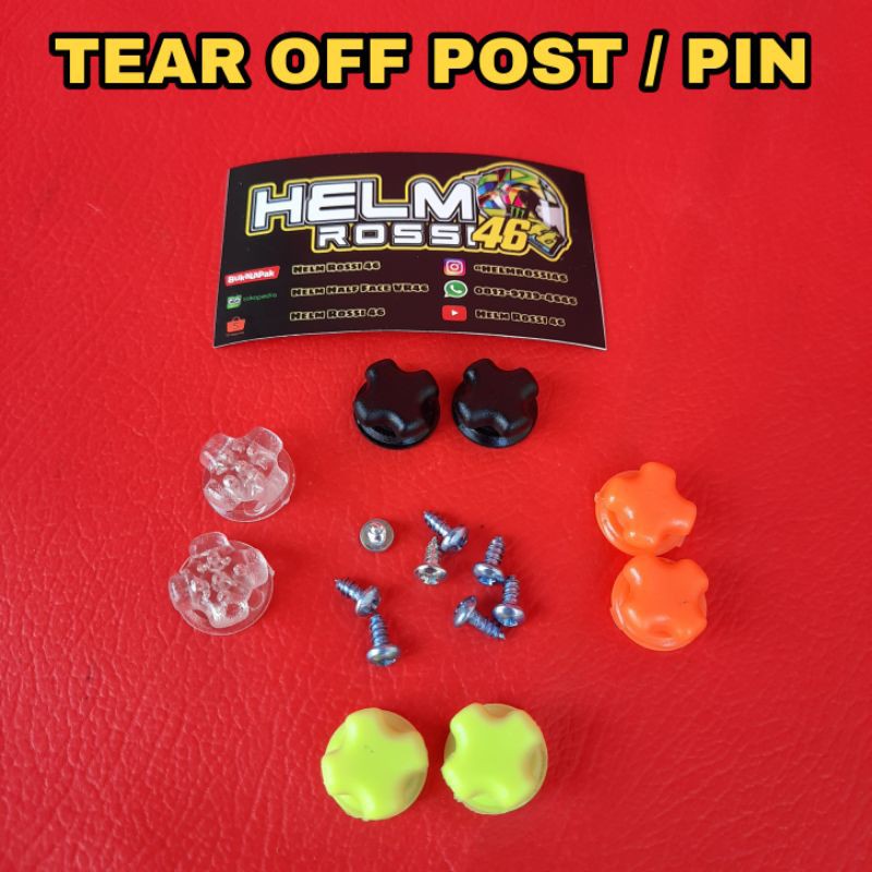 TOP Tear Off Post Push Pin Pinlock Single Warna Orange Hijau Stabilo Hitam Bening Sepasang Bisa Untuk Semua Helm Universal