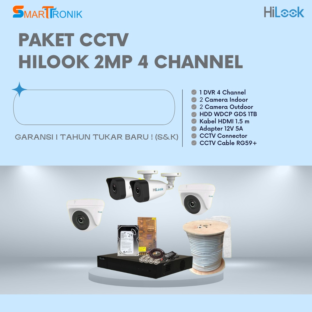 PAKET CCTV HILOOK MURAH 4 CHANNEL (2MP)