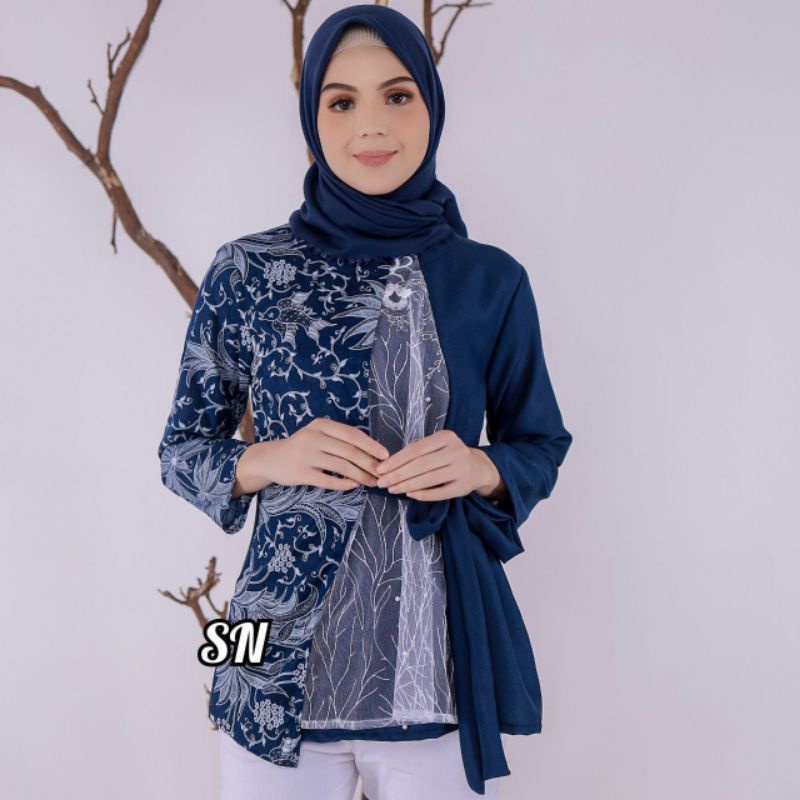 Atasan Baju Pakaian Batik Blouse Wanita Perempuan Modern Premium Kerja Kantor Lengan Pendek Kekinian