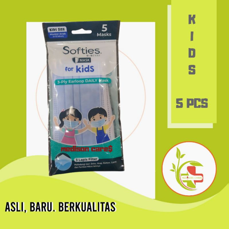 masker softies for kids anak 3ply earloop | isi 5 pcs