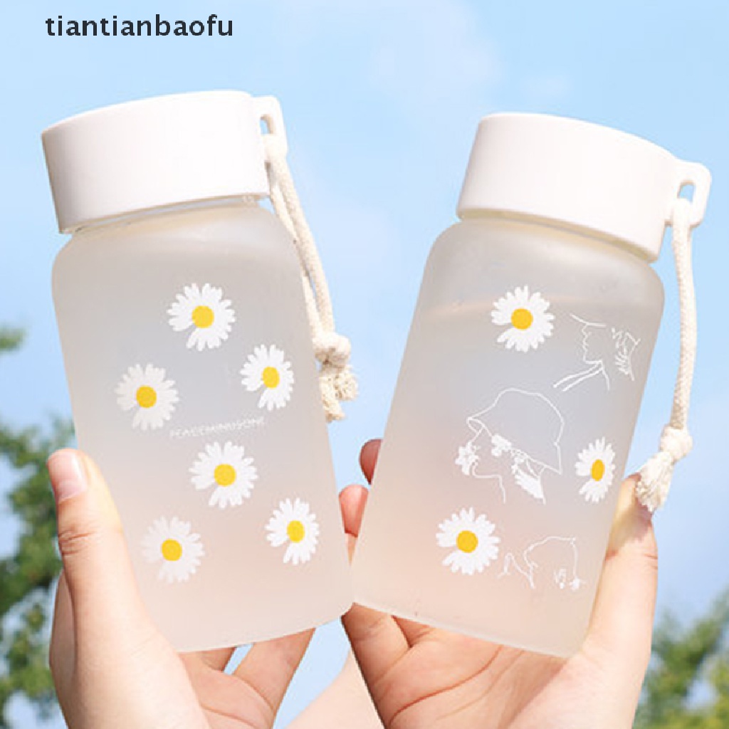 Botol Air Portabel Bahan Plastik Ukuran 450ml Motif Bunga Aster Untuk Travel