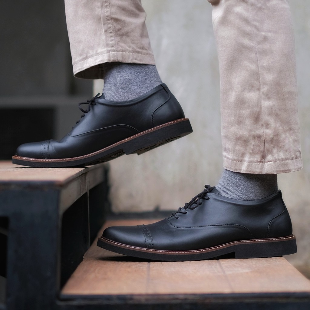 Jazz 0.2 Black | Sepatu Kulit Vintage Klasik Pria Cowok Derby Formal Original Footwear | FORIND Reyl