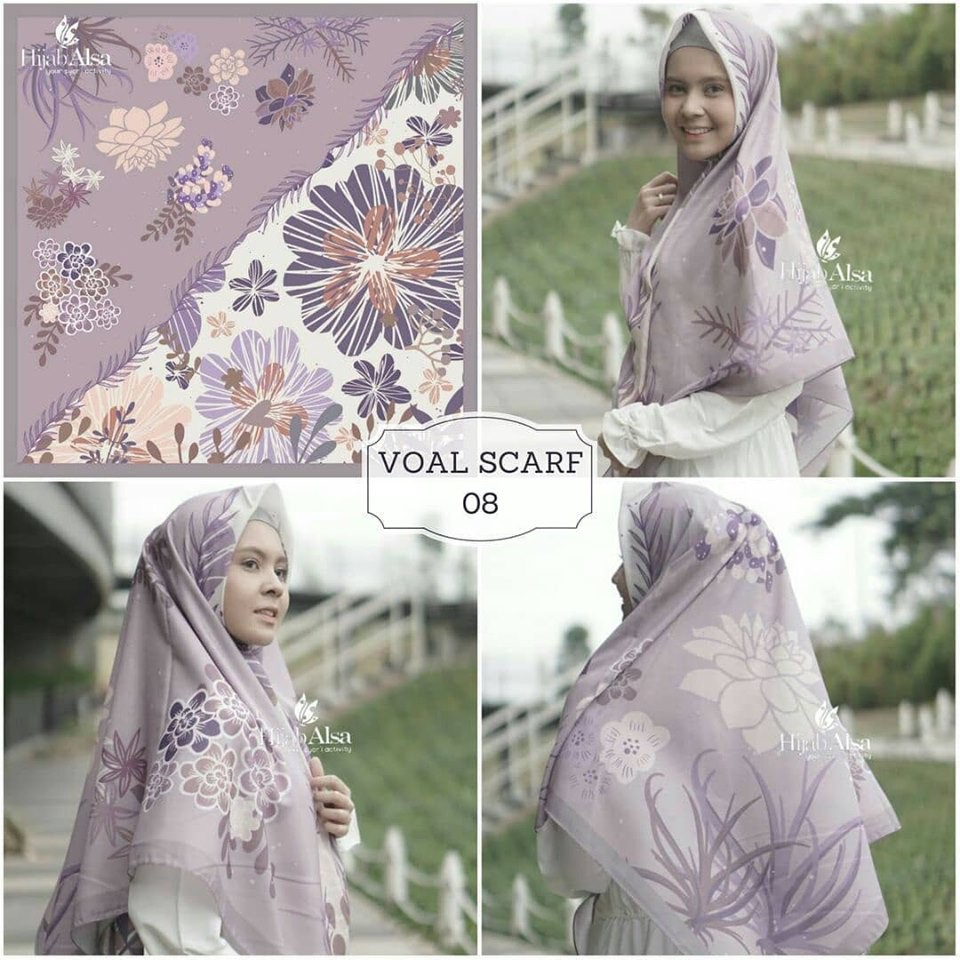 Voal Printing Motif Premium Scraft Printed Jilbab Segi Empat Syari Hijab Alsa