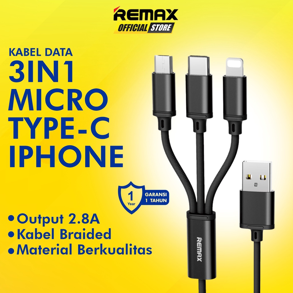 Remax Cable Gition 3 in 1 Split Micro USB + iPhone + Type C  - 1M RC-131th