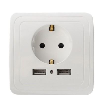 Stop Kontak Dinding EU Plug dengan 2 USB Port - SCN2 - White