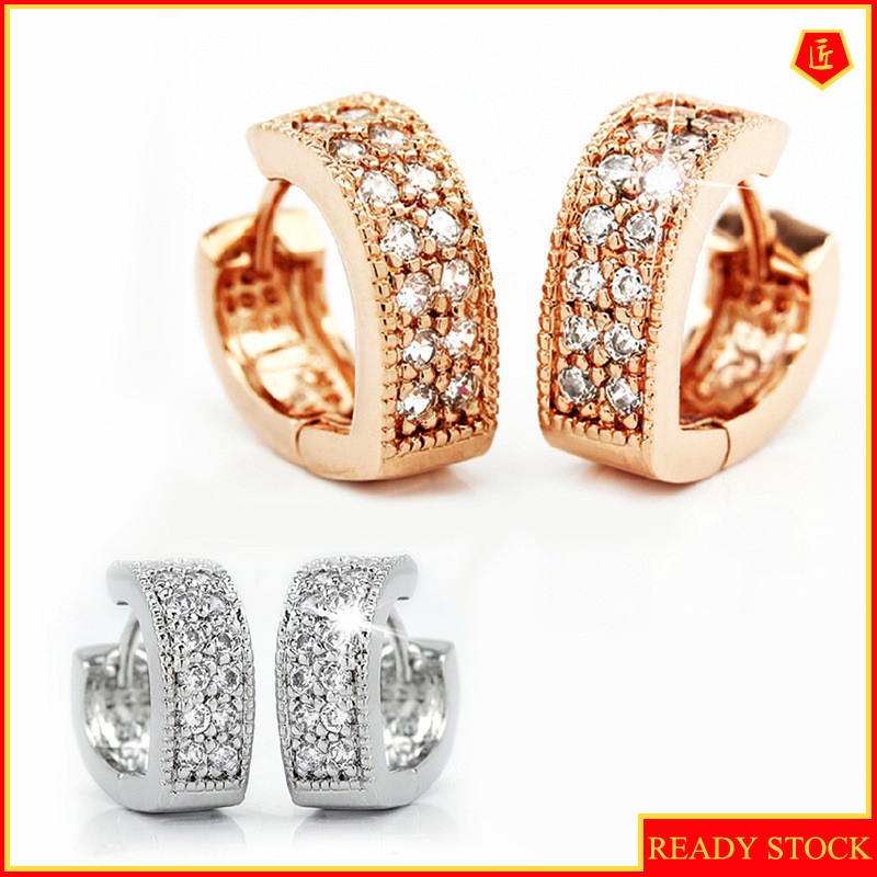 [Ready Stock]Silver Stud Earrings Cute Double Row Diamond V-Shaped