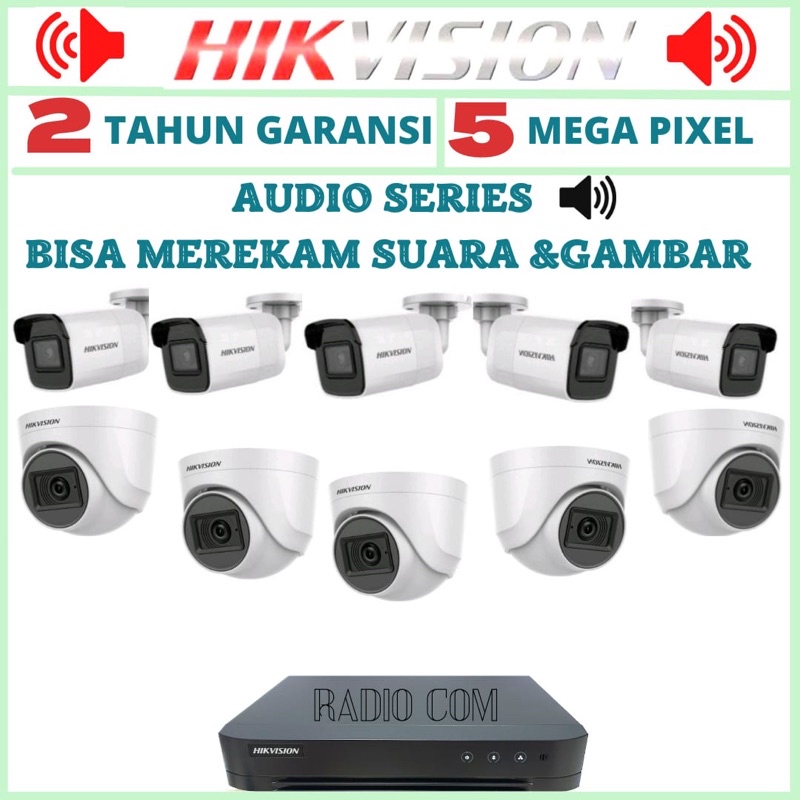 PAKET CCTV HIKVISION AUDIO 16 CHANNEL 10 KAMERA 5MP BISA MEREKAM SUARA DAN VIDEO