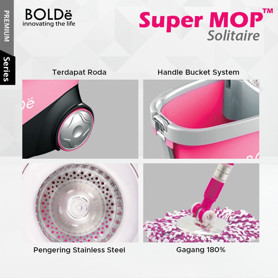 Alat Pel Lantai BOLDe Super Mop Solitare Roda Pengering Stainless Steel