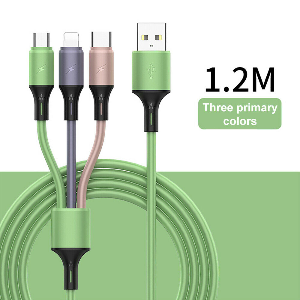 Universal Portable Silicone 3 in 1 Micro USB Type-c Mobile Phone Charger Cable Cord/Android iPhone Fast Data Line Cable Charging