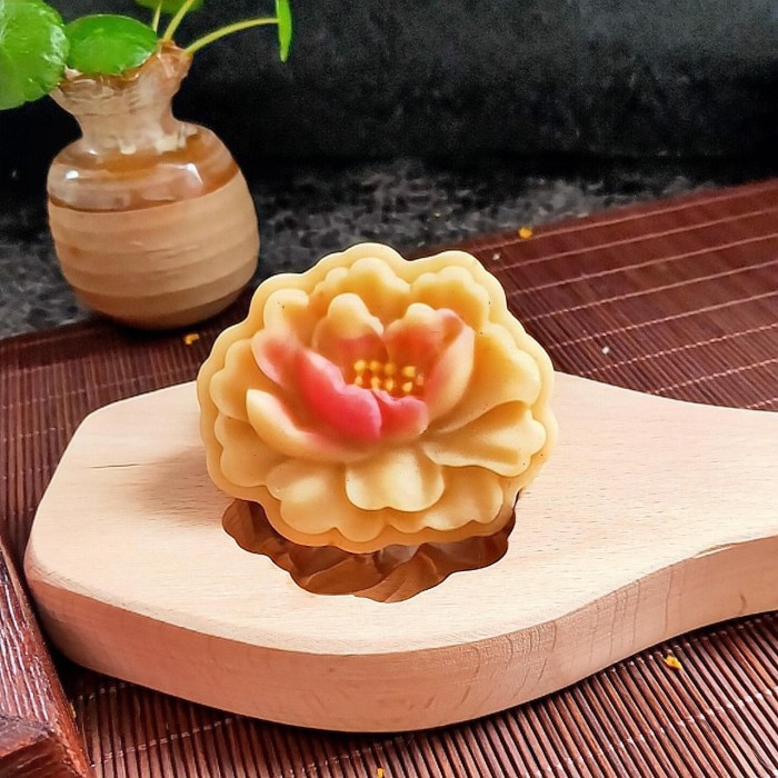 Cetakan mooncake kayu 1 lubang motif teratai 2