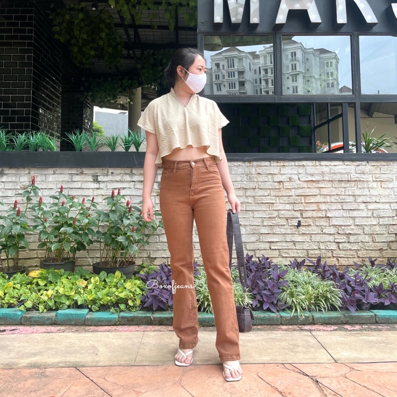 Boxofjeans - MERLYN Stretchy HW Loose Jeans - MOCCA