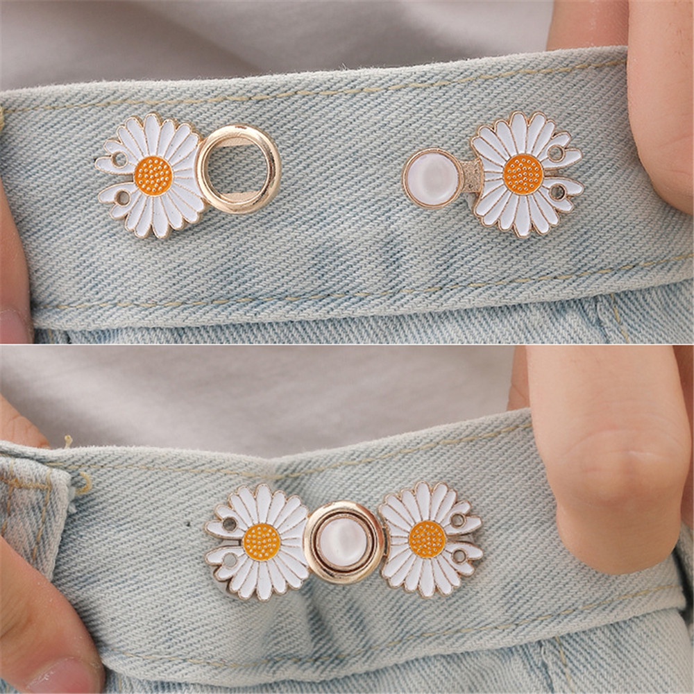 2 set Aksesoris Kancing Sabuk Celana Panjang Dapat Disesuaikan Motif Daisy Untuk Wanita