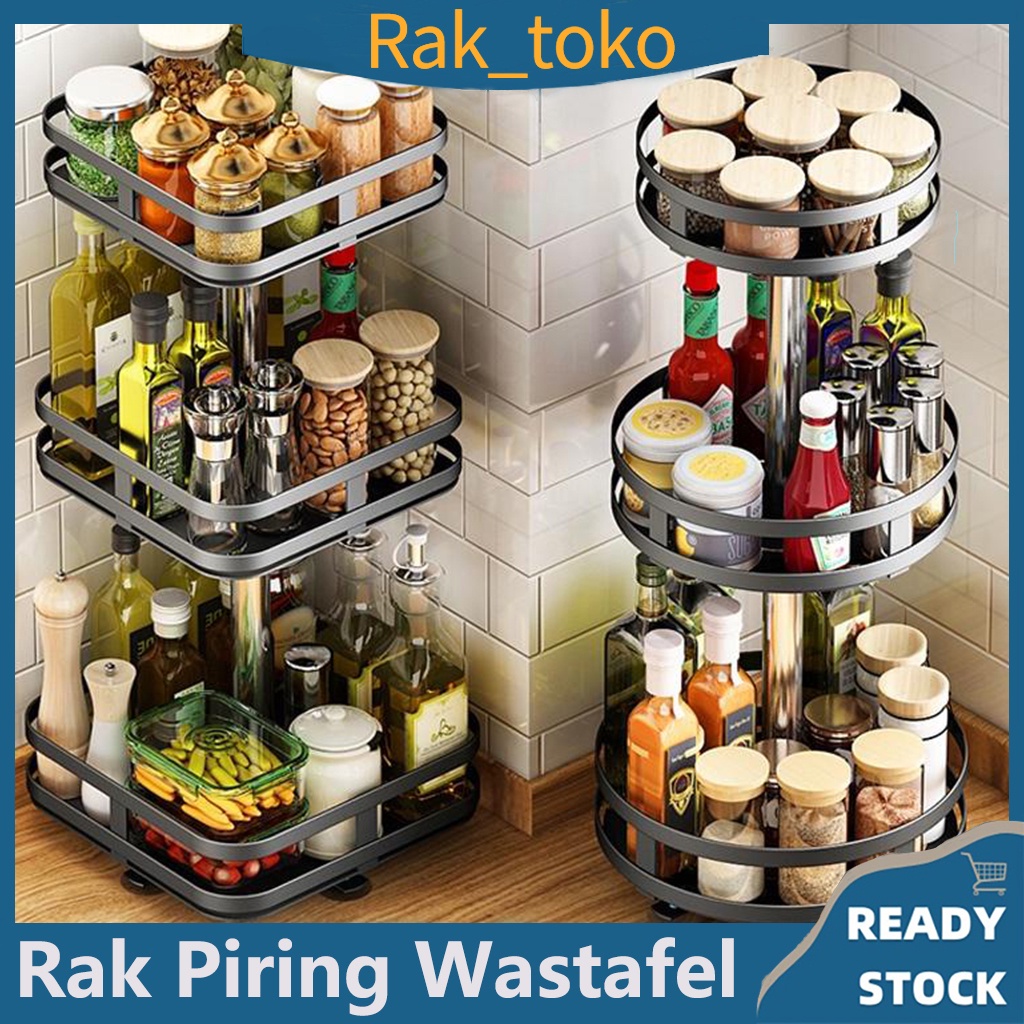 （COD) 2/3 Susun Rak Bumbu Putar Berputar 360 Derajat Rak Bumbu Dapur Stainless Rotate Kitchen Spice Rack Organizer Penyimpanan rak serbaguna