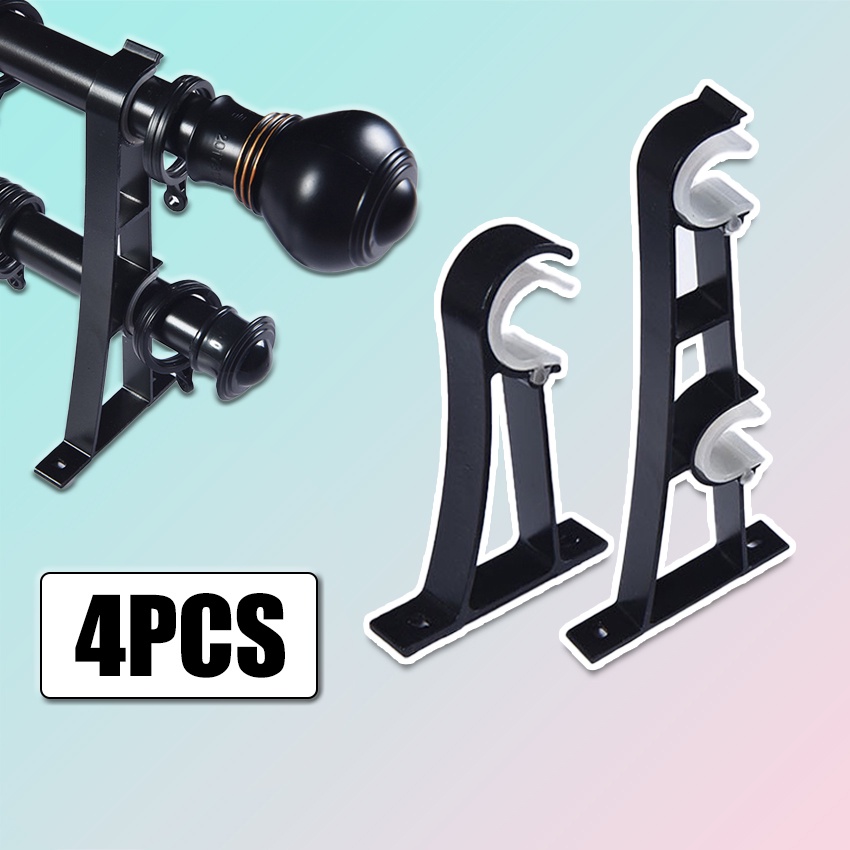 4Pcs/Set Tiang Gorden Bracket Kaki Double Gorden Rel Kaki Penyangga Tiang Batang Gorden Rawatan