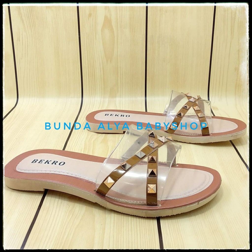 Sendal Wanita Slop Flat Size 36 - 40 COKLAT - Sendal Selop Transparan Sandal Flat Wanita OpenToe SALE