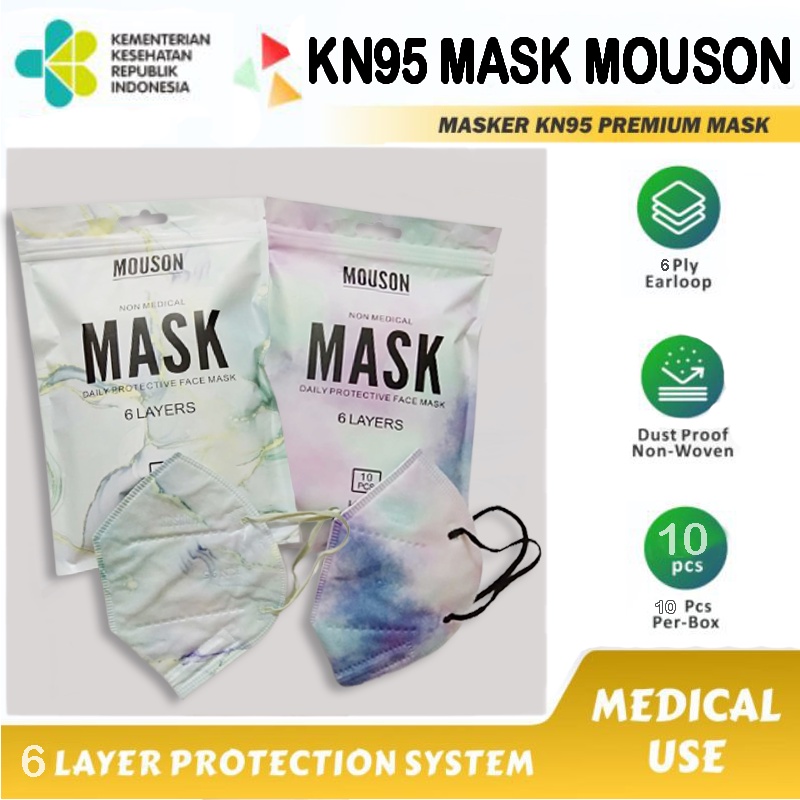 Masker KN95 Mouson isi 10pcs Masker 5ply KN95 Earloop Respirator Disposable Kemasan Original Embos