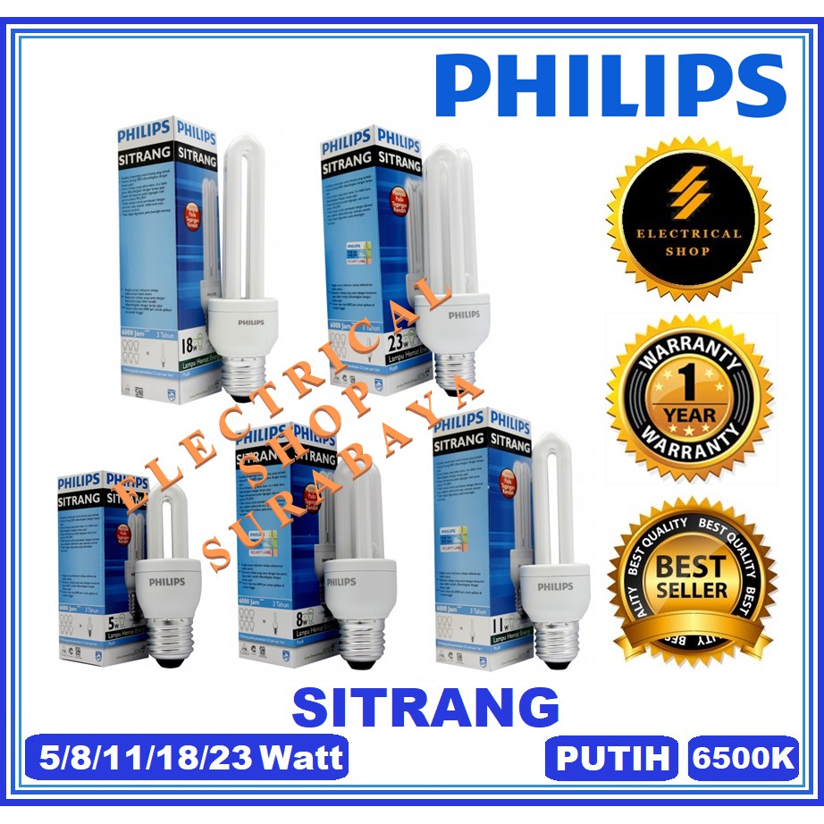 PHILIPS LAMPU SITRANG 5W 8W 11W 18W 23W PUTIH (GROSIR &amp; GARANSI) JARI 5 8 11 18 23 W CDL PROMO MURAH