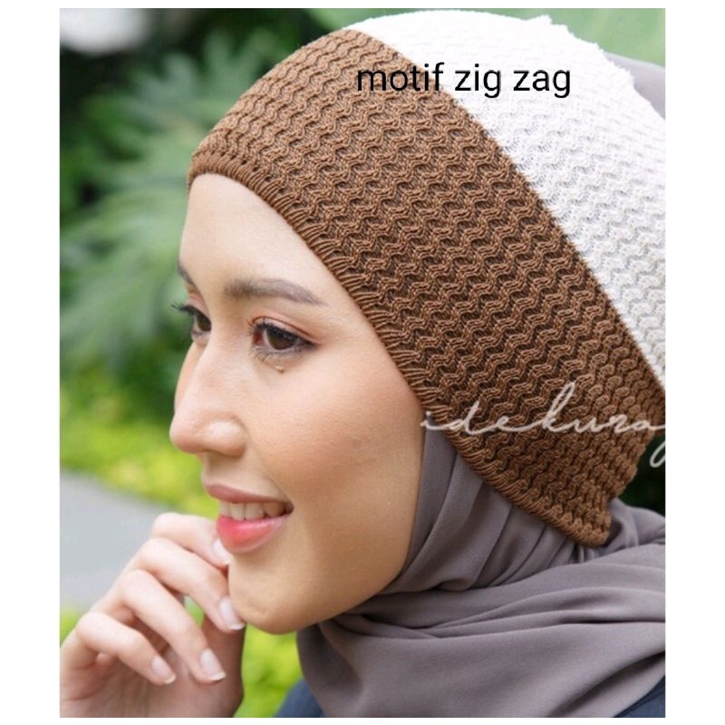 Ciput rajut inner basic standart Bandana rajut dua warna twotone