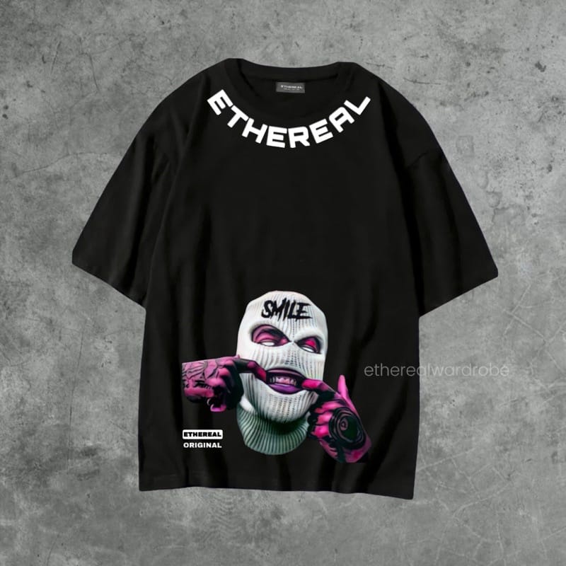 GSC - ETHEREAL Kaos Oversize Shirt / Smile mask Oversized Shir-t-hitam