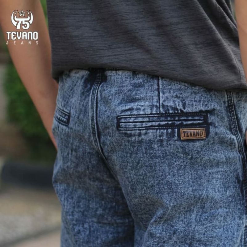 Celana Jeans Rip Pendek Pria Brended Original Tevano Hitam Bluejeans pakai tali pinggang karet