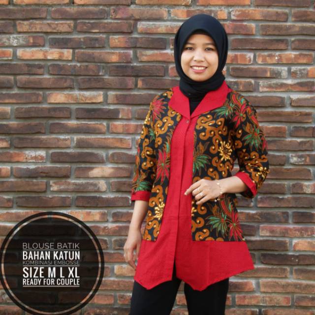 Blus batik sogan embos/ seragam batik/ seragam kantor/ Seragam karyawan