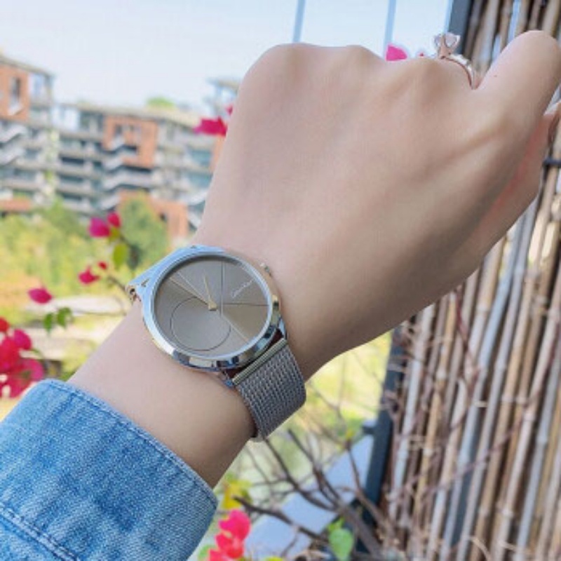 Jam Tangan Wanita Calvin Klein / CK Baru Pasangan Siswa Sederhana Hitam Berlapis Unisex Watch