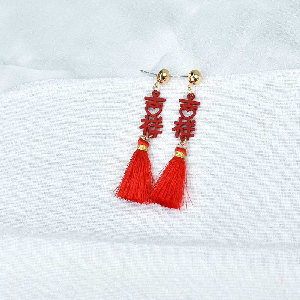 Anting Juntai Rumbai Warna Merah Gaya China Untuk Wanita