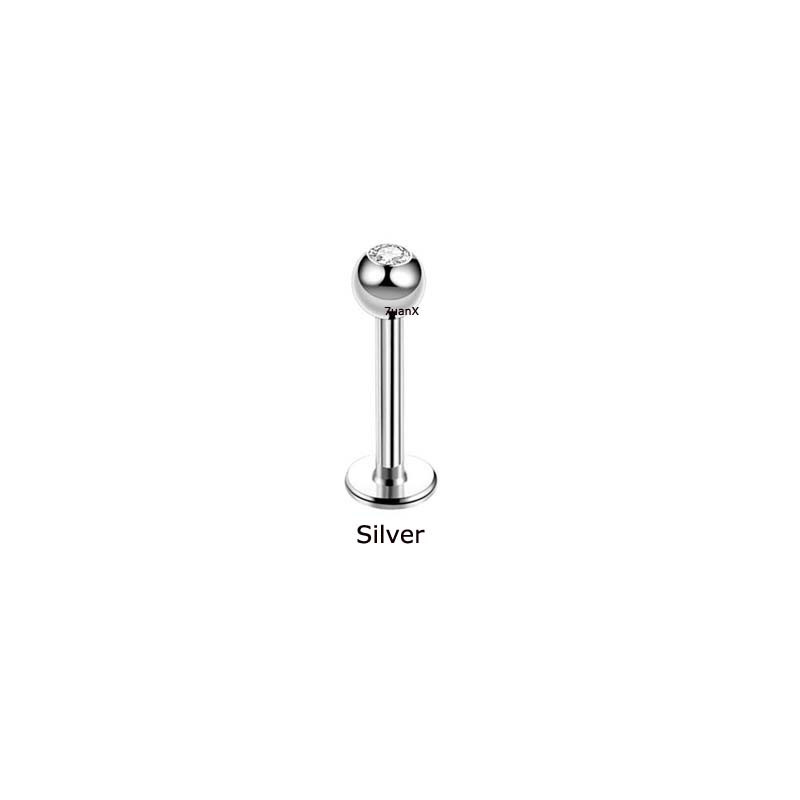 1 Piece Flat Head Labret Stud Lip Ring/Ear Cartilage Tragus Helix Piercing 16Gauge Stainless Steel with Zircon