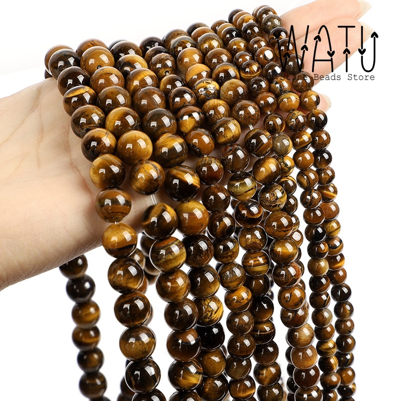 Batu Alam Tiger Eye Brown Natural Round Beads