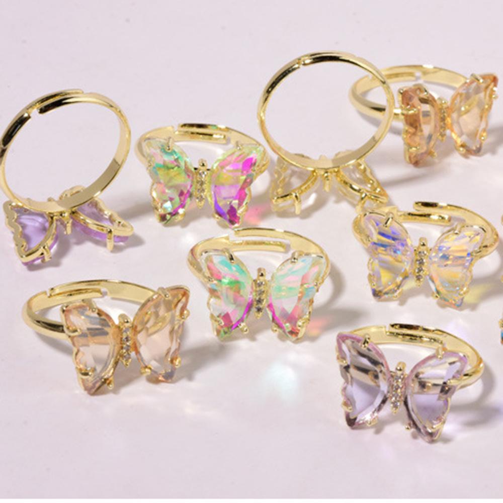 AUGUSTINA Agustinina Kristal Kupu-Kupu Cincin AB Berlian Adjustable DIY Nail Art Shiny Nail Aksesoris Foto Properti Perhiasan Kuku