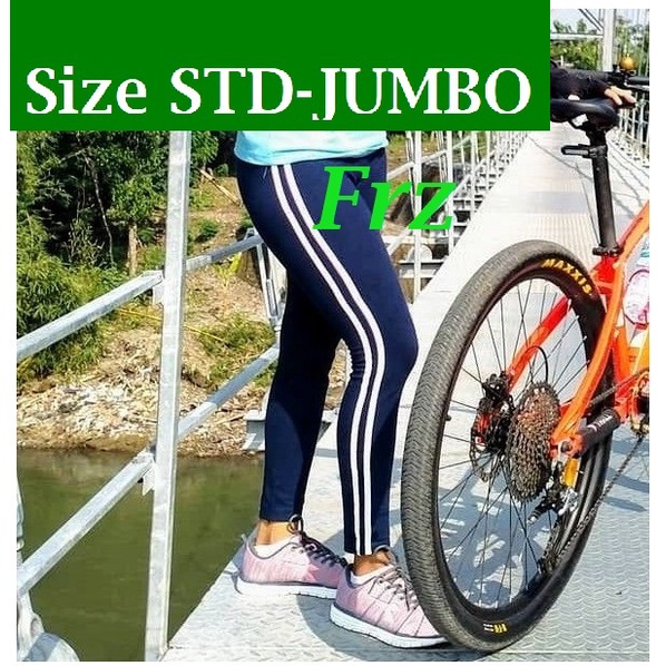 Celana Legging Panjang Wanita Garis Putih Leging Sport Olahraga Senam Lari Lejing Cewek Jumbo dan ST