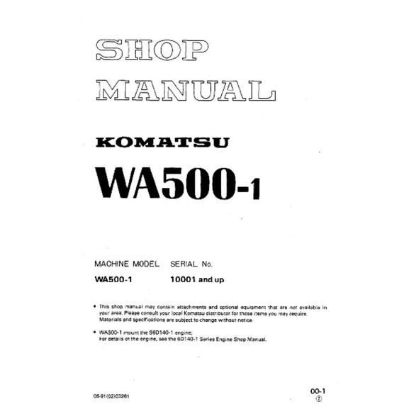 

shop manual wheel loader komatsu WA500-1