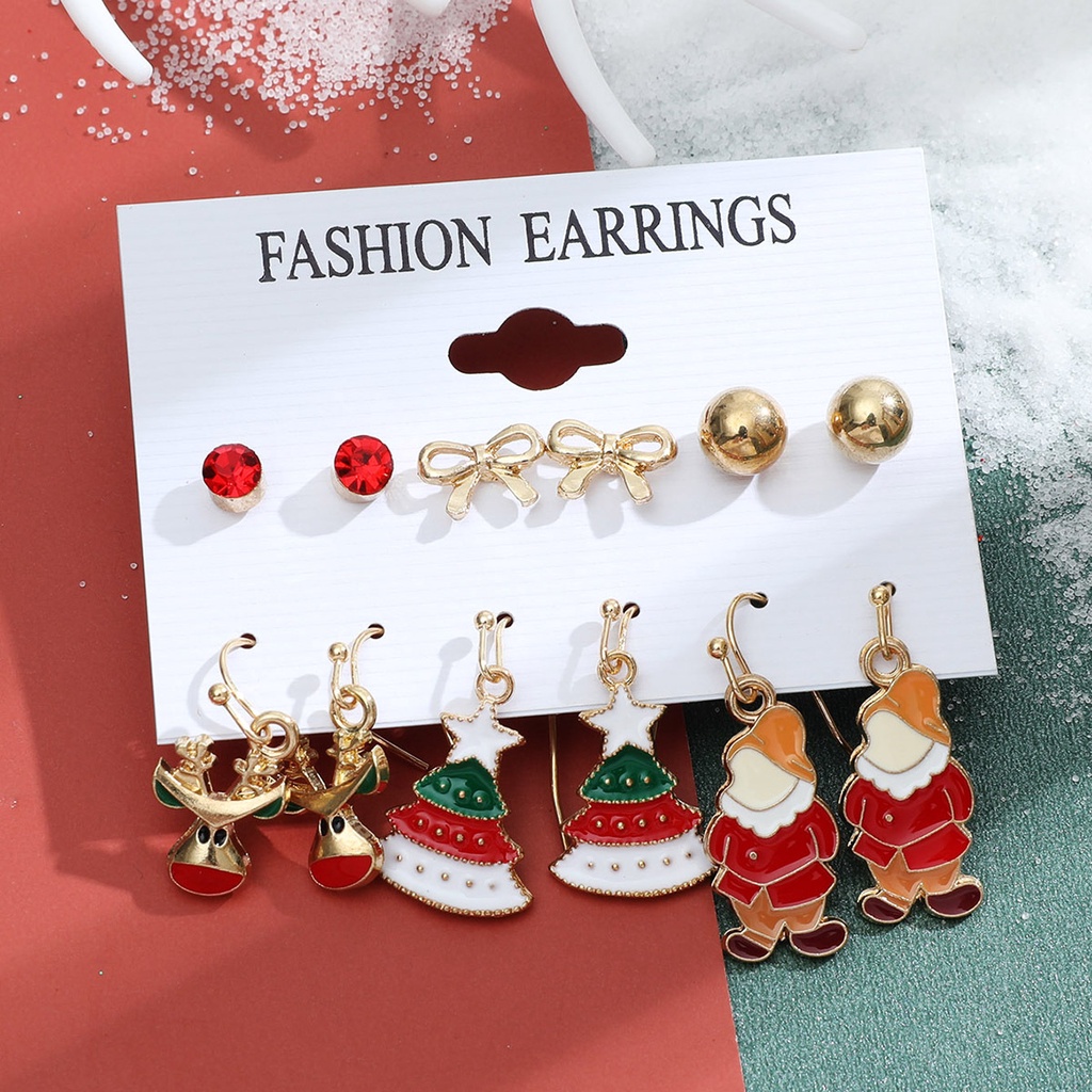 Kartun Menetes Minyak Natal Anting-Anting Set Wanita Anak Natal Aksesoris Seri Kepingan Salju Bell Anting-Anting Set