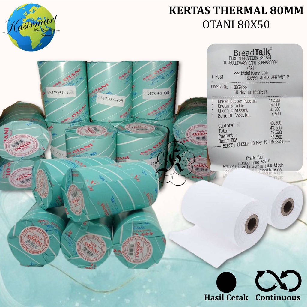 OTANI 80X50/80X48/79X48/79X50 KERTAS THERMAL STRUK KASIR EPSON TMT82 PRINTER BLUETOOTH