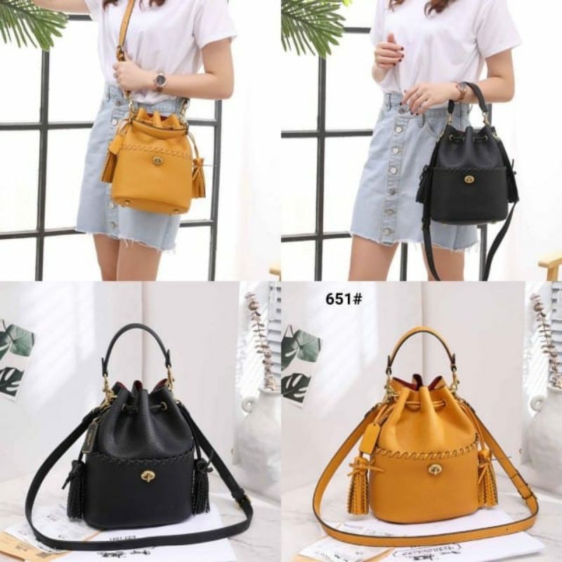 *Tas Coach Lora Bucket Sling Bag With Whipstitch Detail 651 Platinum*