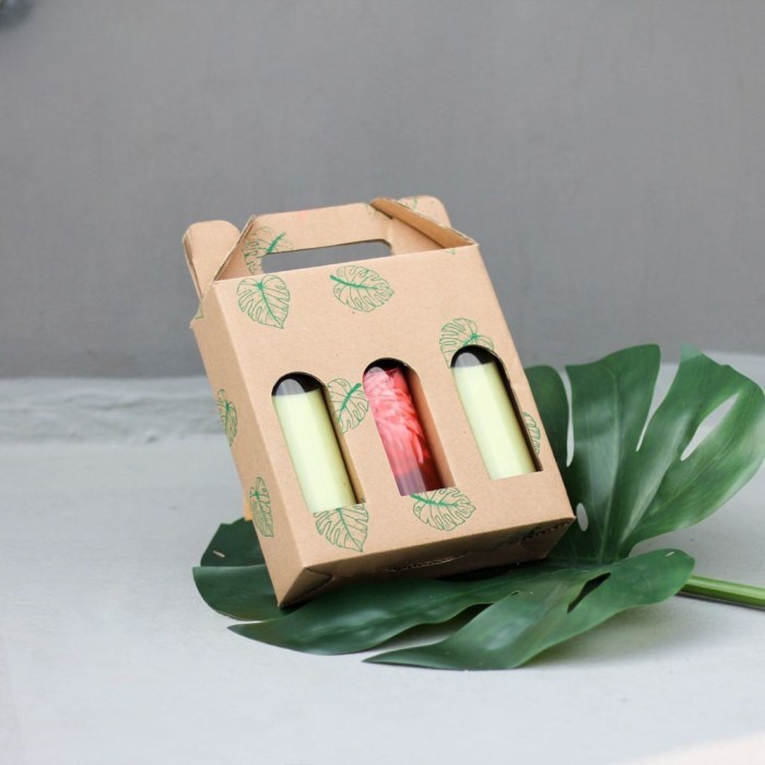 

Kardus Tas Jinjing Isi 3 Botol Minuman 250 ml Box Die Cut Tenteng Coklat Daun Packaging Kotak Hampers